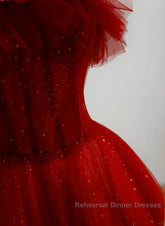 Wine Red Tull A-Line Scoop Long Semi Formal Prom Dress, Wine Red Tulle Evening Dress